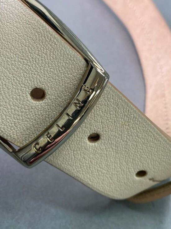 Celine Pin Buckle Leather Belt L Beige 5 Level Adjustment Metal Plate Celine Belt - Cream Italian Leather with Gold Buckle  main image 4